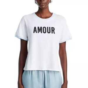 Cinq a Sept Cotton Two Tone Amour Tee Blue ringer short sleeve size small NEW